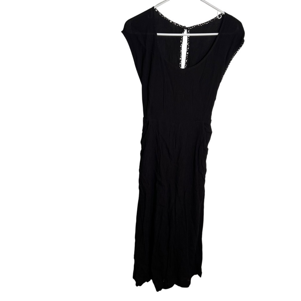 Anthropologie Womens Black Abbey Cropped Jumpsuit Wide Leg Scoop Neck Cap Sleeve